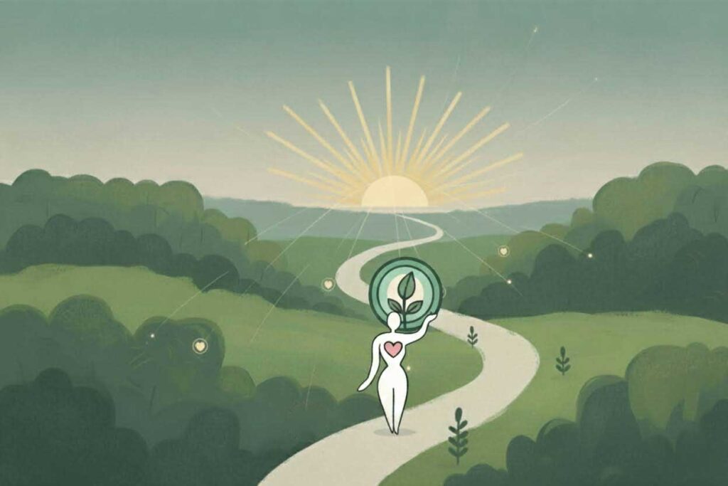 Levenspad met stip op de horizon die je laat stralen en groeien